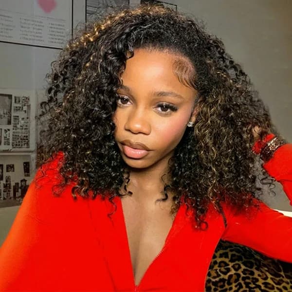Honey Highlight Curly Lace Front Wig